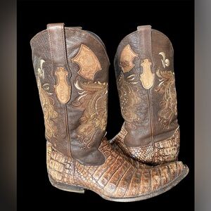Cuadra Caiman Exotic Leather Cowboy Boots Men’s 11.5 Brown Embroidered Dragon